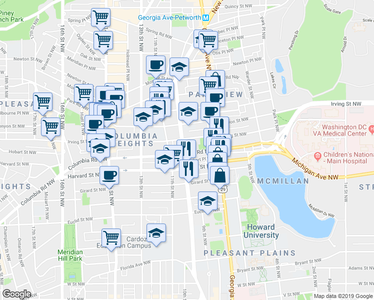 map of restaurants, bars, coffee shops, grocery stores, and more near 101 Independence Avenue Southeast in Washington