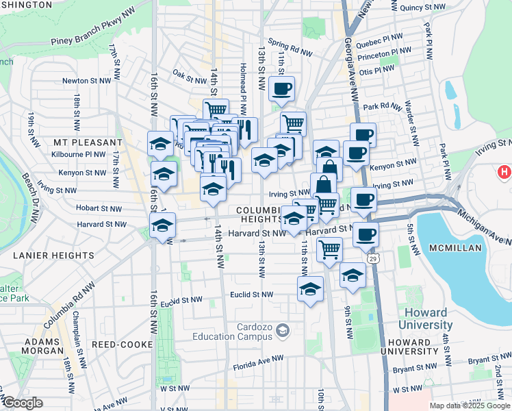 map of restaurants, bars, coffee shops, grocery stores, and more near 101 Independence Avenue Southeast in Washington