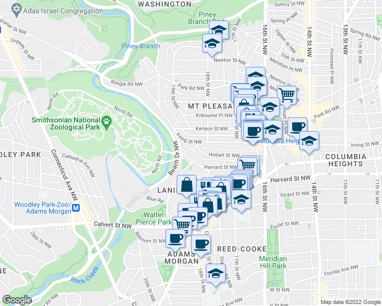 map of restaurants, bars, coffee shops, grocery stores, and more near 101 Independence Avenue Southeast in Washington