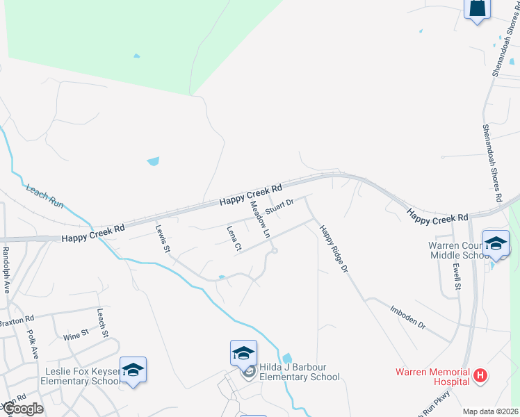 map of restaurants, bars, coffee shops, grocery stores, and more near 612 Meadow Lane in Front Royal