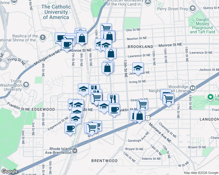 map of restaurants, bars, coffee shops, grocery stores, and more near 101 Independence Avenue Southeast in Washington