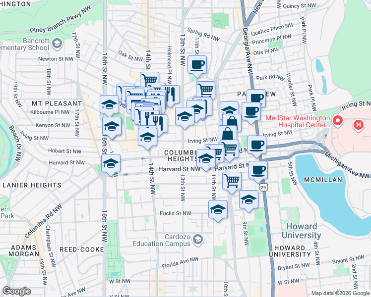 map of restaurants, bars, coffee shops, grocery stores, and more near 101 Independence Avenue Southeast in Washington