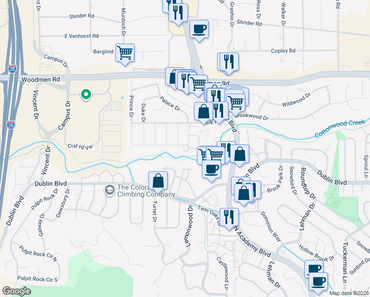 map of restaurants, bars, coffee shops, grocery stores, and more near 1431 Imperial Road in Colorado Springs