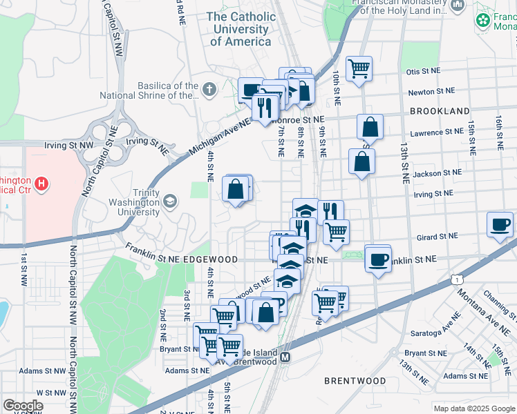 map of restaurants, bars, coffee shops, grocery stores, and more near 3033 Chancellor's Way Northeast in Washington