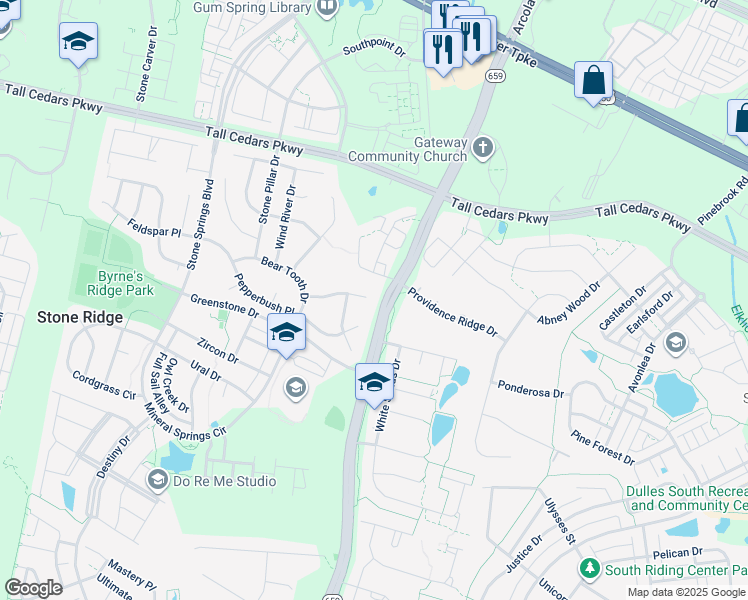 map of restaurants, bars, coffee shops, grocery stores, and more near 42165 Black Hills Place in Stone Ridge