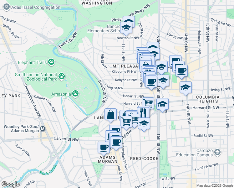 map of restaurants, bars, coffee shops, grocery stores, and more near 101 Independence Avenue Southeast in Washington