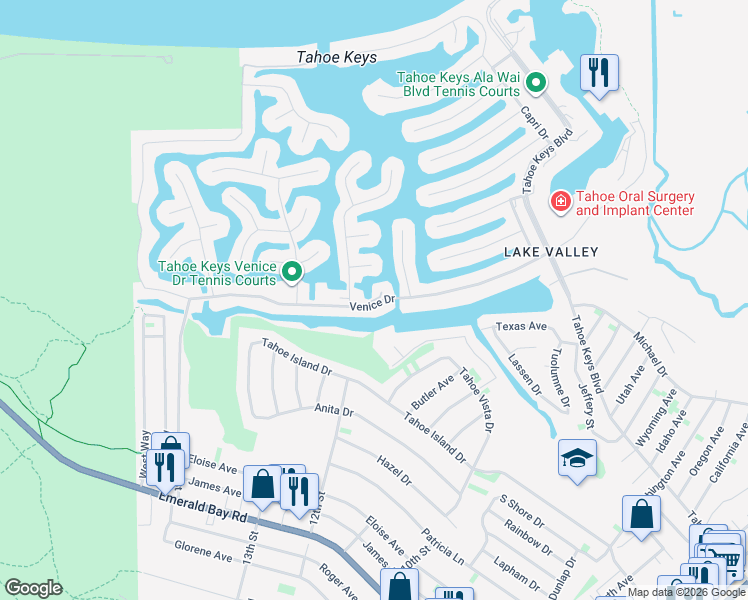 map of restaurants, bars, coffee shops, grocery stores, and more near 2086 Venice Drive in South Lake Tahoe
