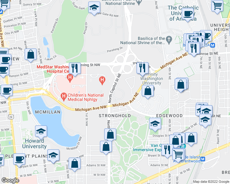 map of restaurants, bars, coffee shops, grocery stores, and more near 101 Independence Avenue Southeast in Washington