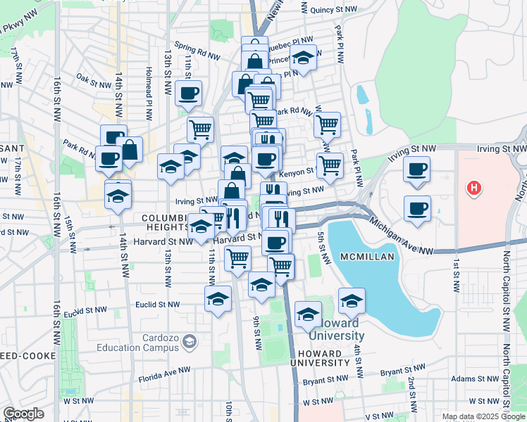 map of restaurants, bars, coffee shops, grocery stores, and more near 101 Independence Avenue Southeast in Washington