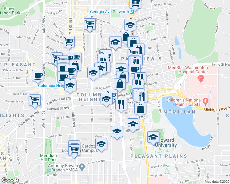 map of restaurants, bars, coffee shops, grocery stores, and more near 101 Independence Avenue Southeast in Washington