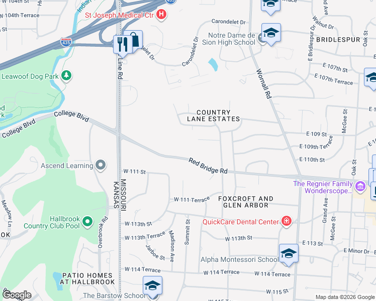 map of restaurants, bars, coffee shops, grocery stores, and more near 806 West Red Bridge Road in Kansas City