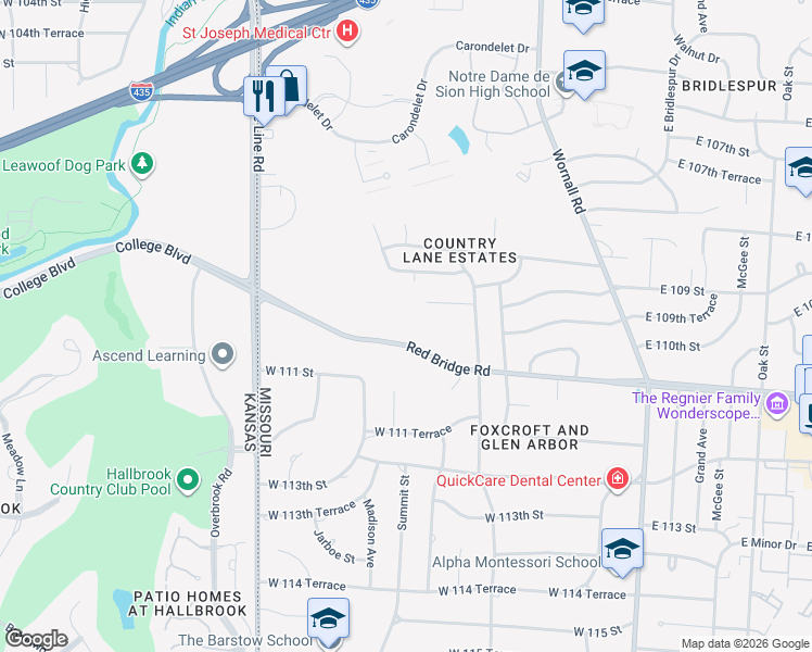 map of restaurants, bars, coffee shops, grocery stores, and more near 806 West Red Bridge Road in Kansas City