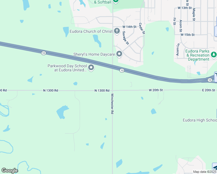 map of restaurants, bars, coffee shops, grocery stores, and more near 1301 East 2100 Road in Eudora