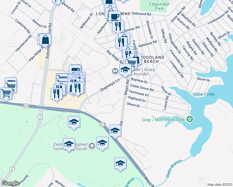 map of restaurants, bars, coffee shops, grocery stores, and more near 2319 Abby Road in Edgewater