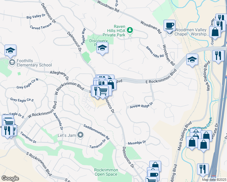 map of restaurants, bars, coffee shops, grocery stores, and more near 135 West Rockrimmon Boulevard in Colorado Springs
