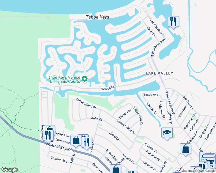 map of restaurants, bars, coffee shops, grocery stores, and more near 2081 Venice Drive in South Lake Tahoe