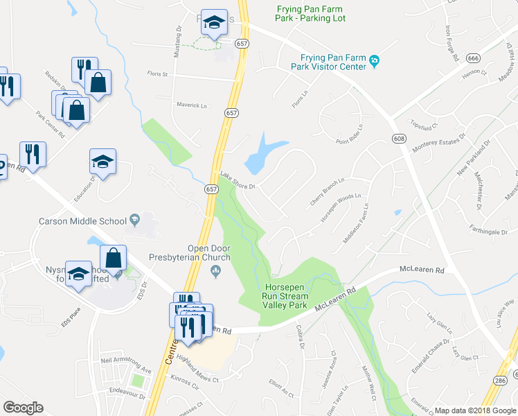 map of restaurants, bars, coffee shops, grocery stores, and more near 2869 Spring Chapel Court in Herndon
