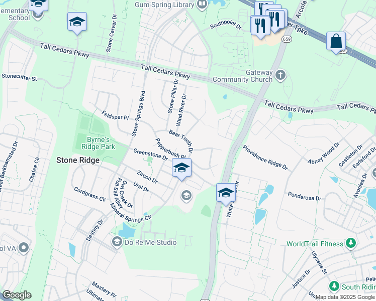 map of restaurants, bars, coffee shops, grocery stores, and more near 42085 Bear Tooth Drive in Aldie