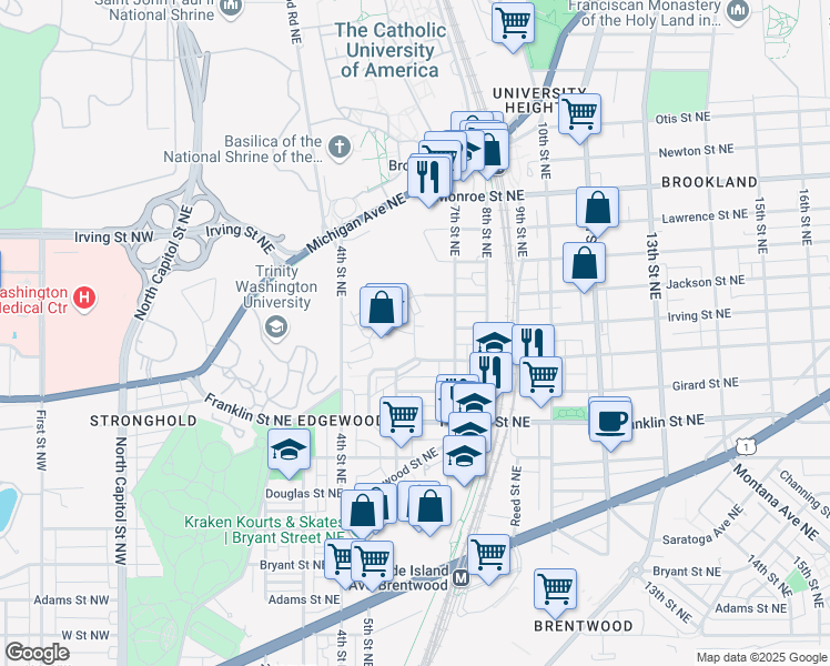 map of restaurants, bars, coffee shops, grocery stores, and more near 2846 Chancellor's Way Northeast in Washington