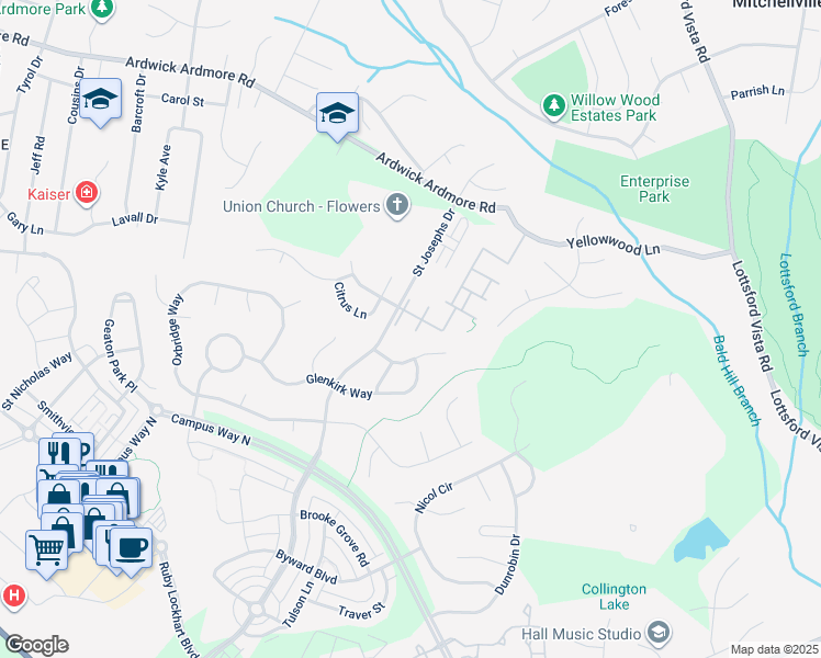 map of restaurants, bars, coffee shops, grocery stores, and more near 2400 Lemontree Lane in Springdale