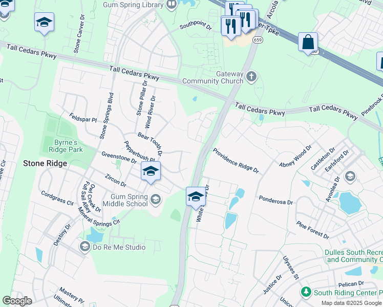map of restaurants, bars, coffee shops, grocery stores, and more near 42190 Black Hills Place in Aldie