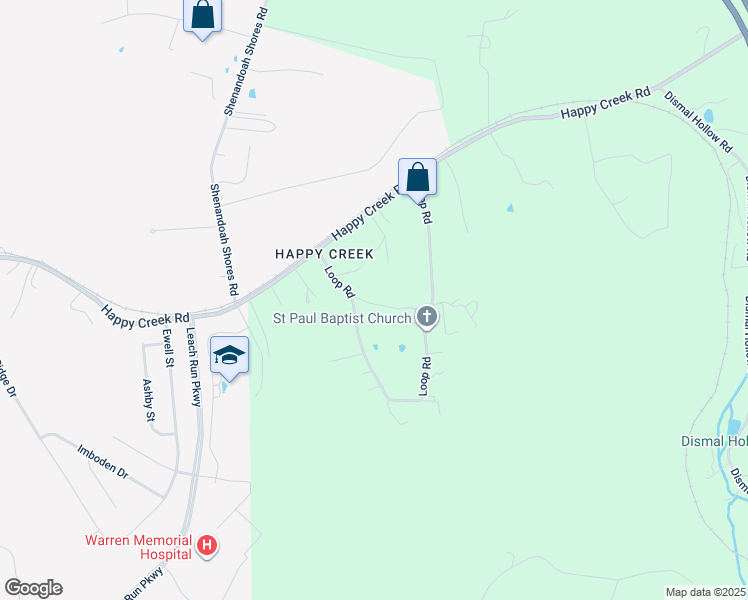 map of restaurants, bars, coffee shops, grocery stores, and more near 57 Little Loop Road in Front Royal
