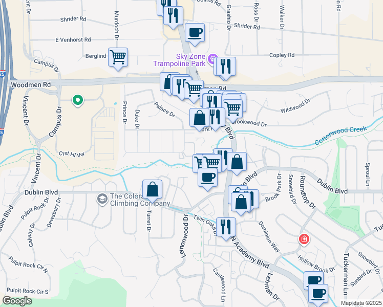map of restaurants, bars, coffee shops, grocery stores, and more near 1431 Imperial Road in Colorado Springs