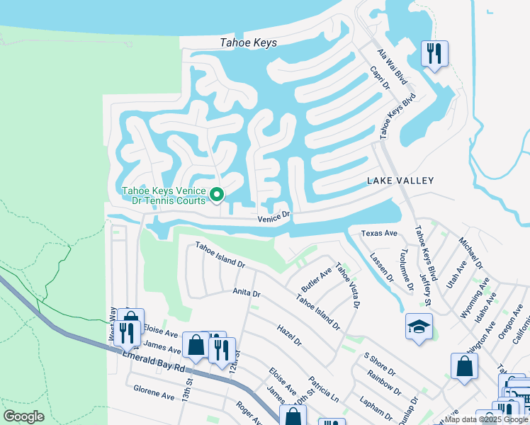 map of restaurants, bars, coffee shops, grocery stores, and more near 2048 Venice Drive in South Lake Tahoe