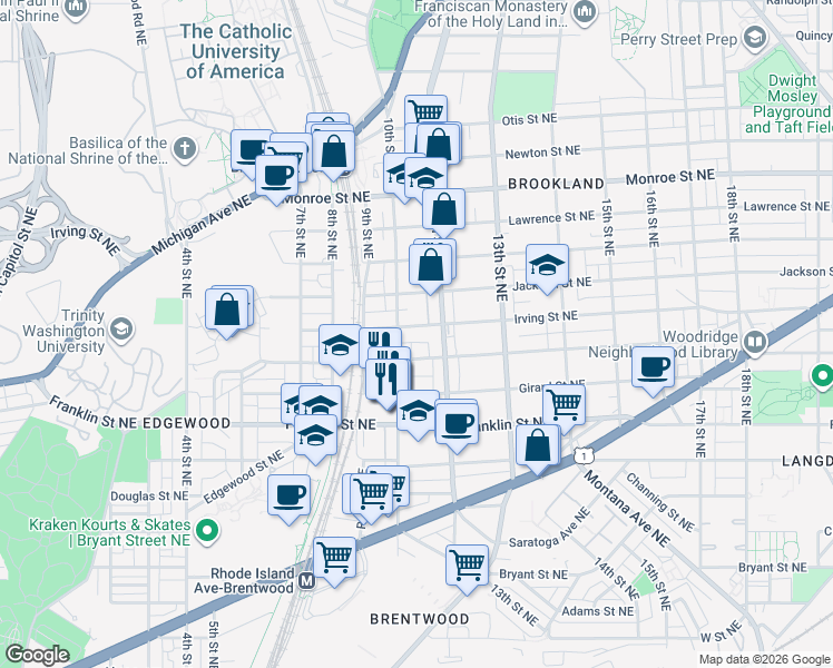 map of restaurants, bars, coffee shops, grocery stores, and more near 101 Independence Avenue Southeast in Washington