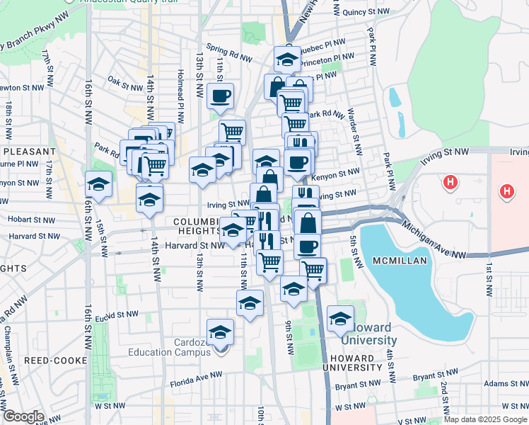 map of restaurants, bars, coffee shops, grocery stores, and more near 101 Independence Avenue Southeast in Washington