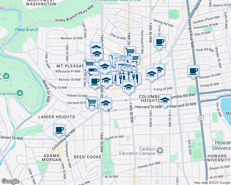 map of restaurants, bars, coffee shops, grocery stores, and more near 101 Independence Avenue Southeast in Washington