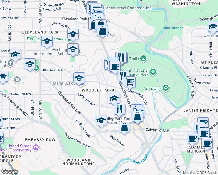map of restaurants, bars, coffee shops, grocery stores, and more near 2869 28th Street Northwest in Washington