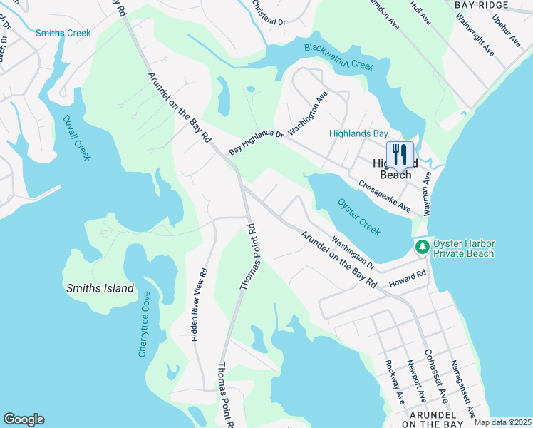map of restaurants, bars, coffee shops, grocery stores, and more near 3288 Arundel on the Bay Road in Annapolis