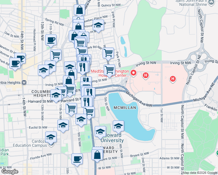 map of restaurants, bars, coffee shops, grocery stores, and more near 101 Independence Avenue Southeast in Washington