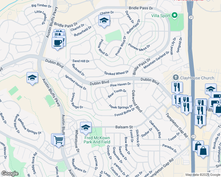 map of restaurants, bars, coffee shops, grocery stores, and more near 6964 Cloud Dancer Drive in Colorado Springs
