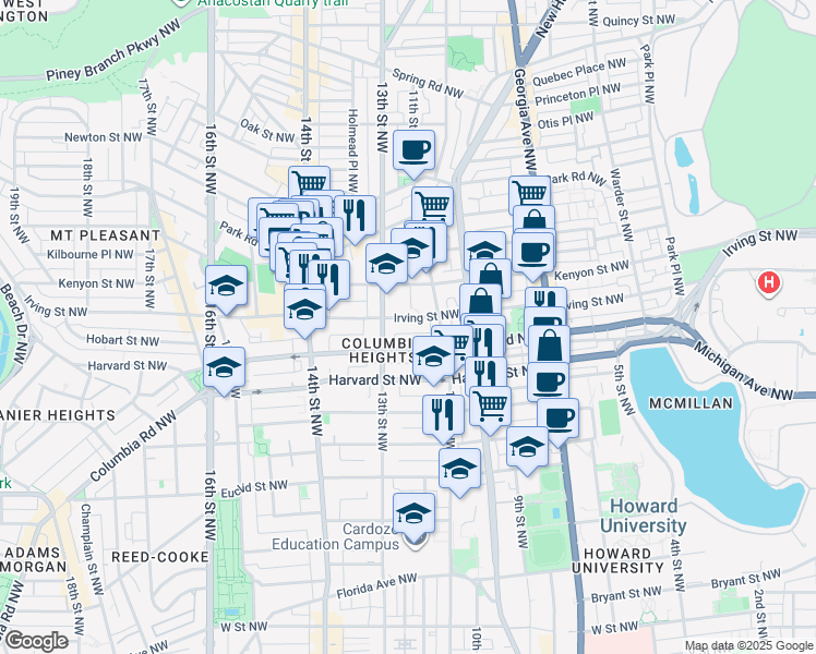 map of restaurants, bars, coffee shops, grocery stores, and more near 101 Independence Avenue Southeast in Washington