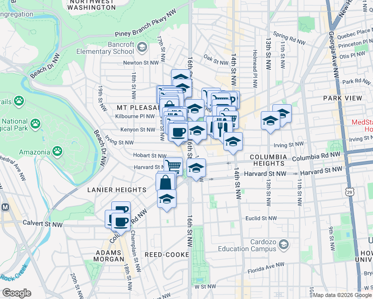 map of restaurants, bars, coffee shops, grocery stores, and more near 101 Independence Avenue Southeast in Washington