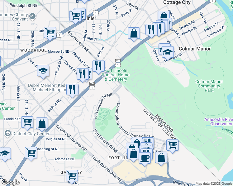 map of restaurants, bars, coffee shops, grocery stores, and more near 101 Independence Avenue Southeast in Washington