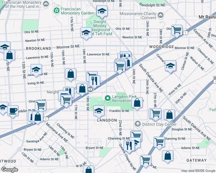 map of restaurants, bars, coffee shops, grocery stores, and more near 101 Independence Avenue Southeast in Washington
