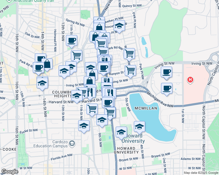 map of restaurants, bars, coffee shops, grocery stores, and more near 101 Independence Avenue Southeast in Washington
