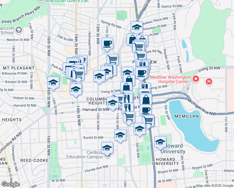 map of restaurants, bars, coffee shops, grocery stores, and more near 101 Independence Avenue Southeast in Washington