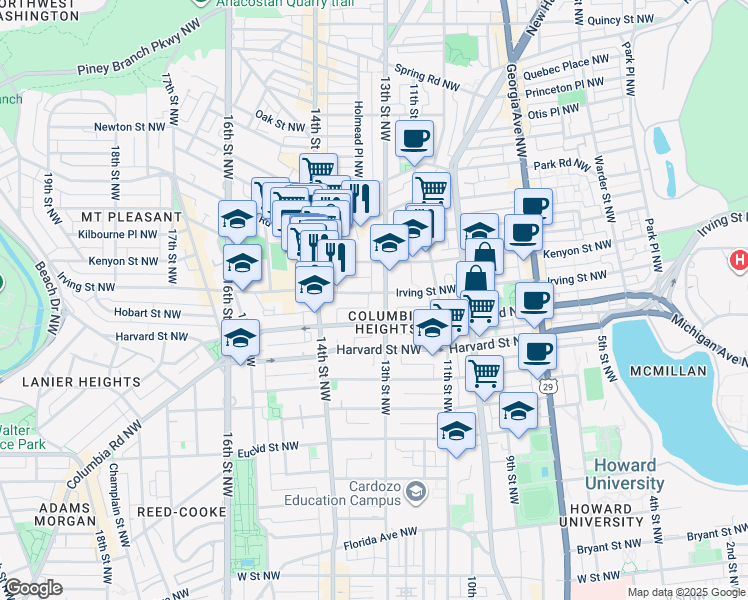map of restaurants, bars, coffee shops, grocery stores, and more near 101 Independence Avenue Southeast in Washington