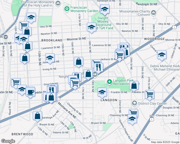 map of restaurants, bars, coffee shops, grocery stores, and more near 101 Independence Avenue Southeast in Washington