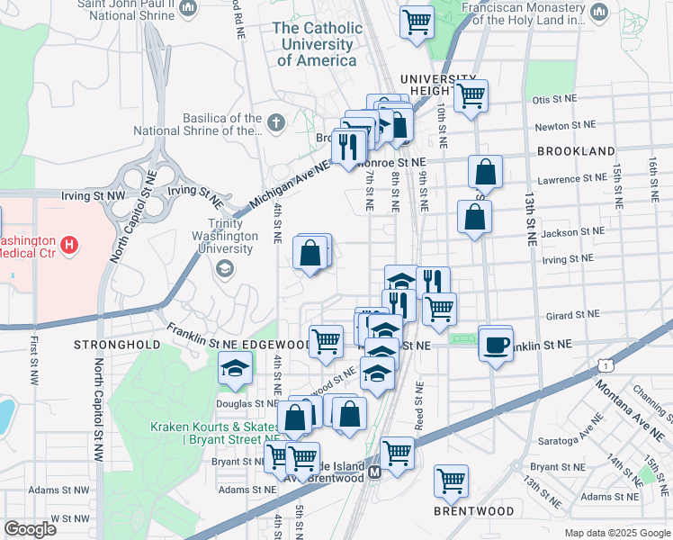 map of restaurants, bars, coffee shops, grocery stores, and more near 2893 Chancellor's Way Northeast in Washington