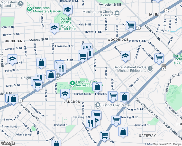 map of restaurants, bars, coffee shops, grocery stores, and more near 3024 Thayer Street Northeast in Washington