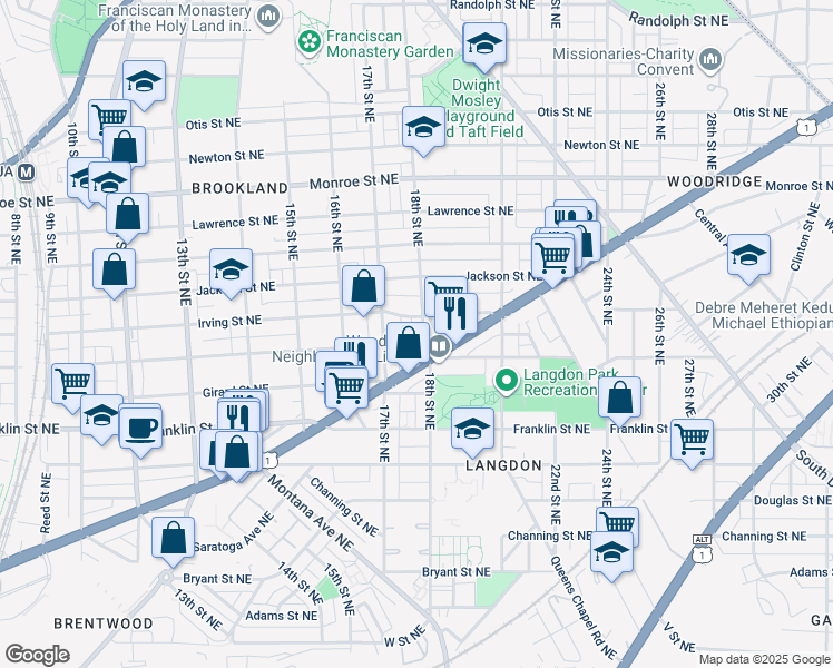 map of restaurants, bars, coffee shops, grocery stores, and more near 101 Independence Avenue Southeast in Washington