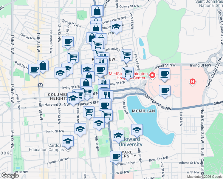 map of restaurants, bars, coffee shops, grocery stores, and more near 101 Independence Avenue Southeast in Washington