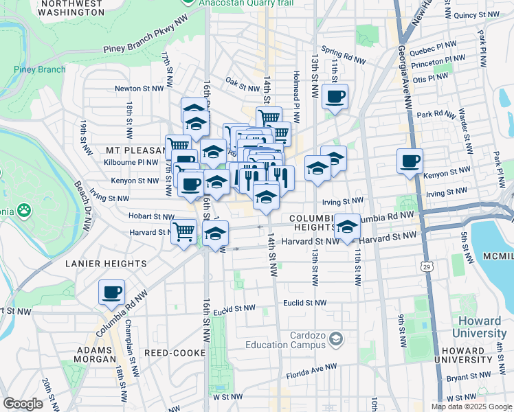 map of restaurants, bars, coffee shops, grocery stores, and more near 101 Independence Avenue Southeast in Washington