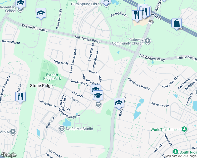 map of restaurants, bars, coffee shops, grocery stores, and more near 42077 Bear Tooth Drive in Aldie