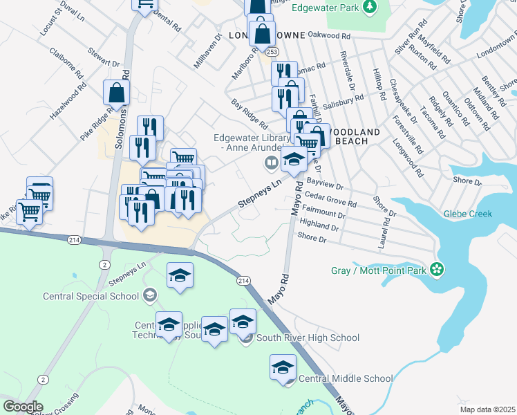map of restaurants, bars, coffee shops, grocery stores, and more near 148 Riverton Place in Edgewater